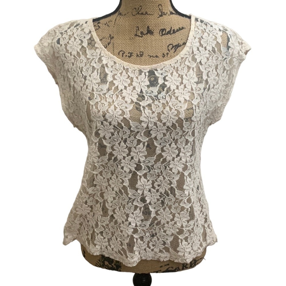 Issi‎ Cream Lace and Satin Panel Sleeveless Top Size M